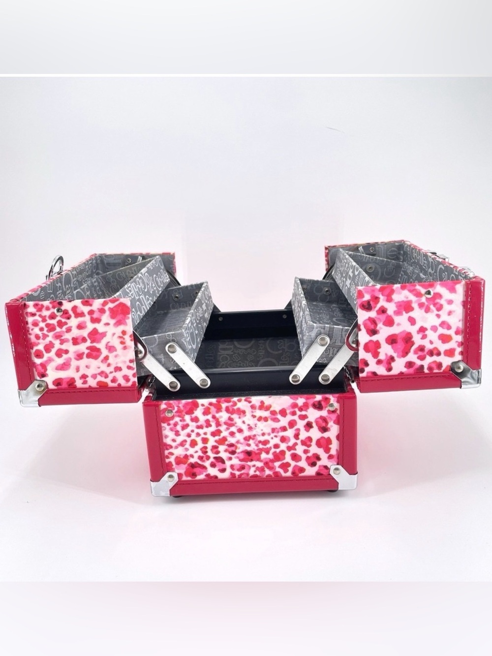 RARE! Y2K Caboodles Pink Leopard Print Train Case | Expandable Makeup Organizer